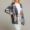 Women's Fashion Long Sleeve Print V-Neck Button Loose Cardigan Top