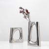 Ceramic Vase Silver Box Hollow Geometric Flower Vases Floral Arrangement Accessories Ceramic Handicraft Home Decoration