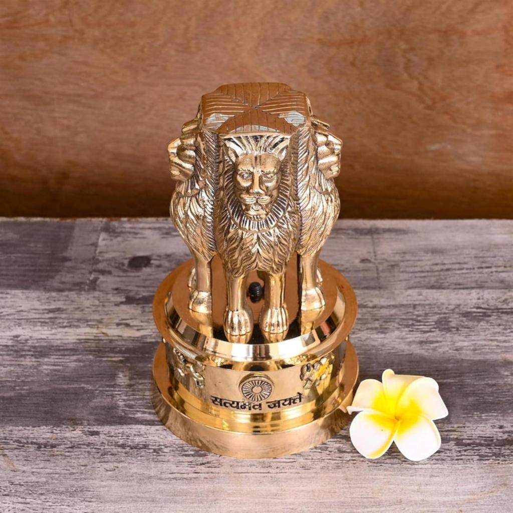 Handcrafted Brass Ashoka Pillar Symbol of Peace and Unity - 7 Inch Decorative Sculpture