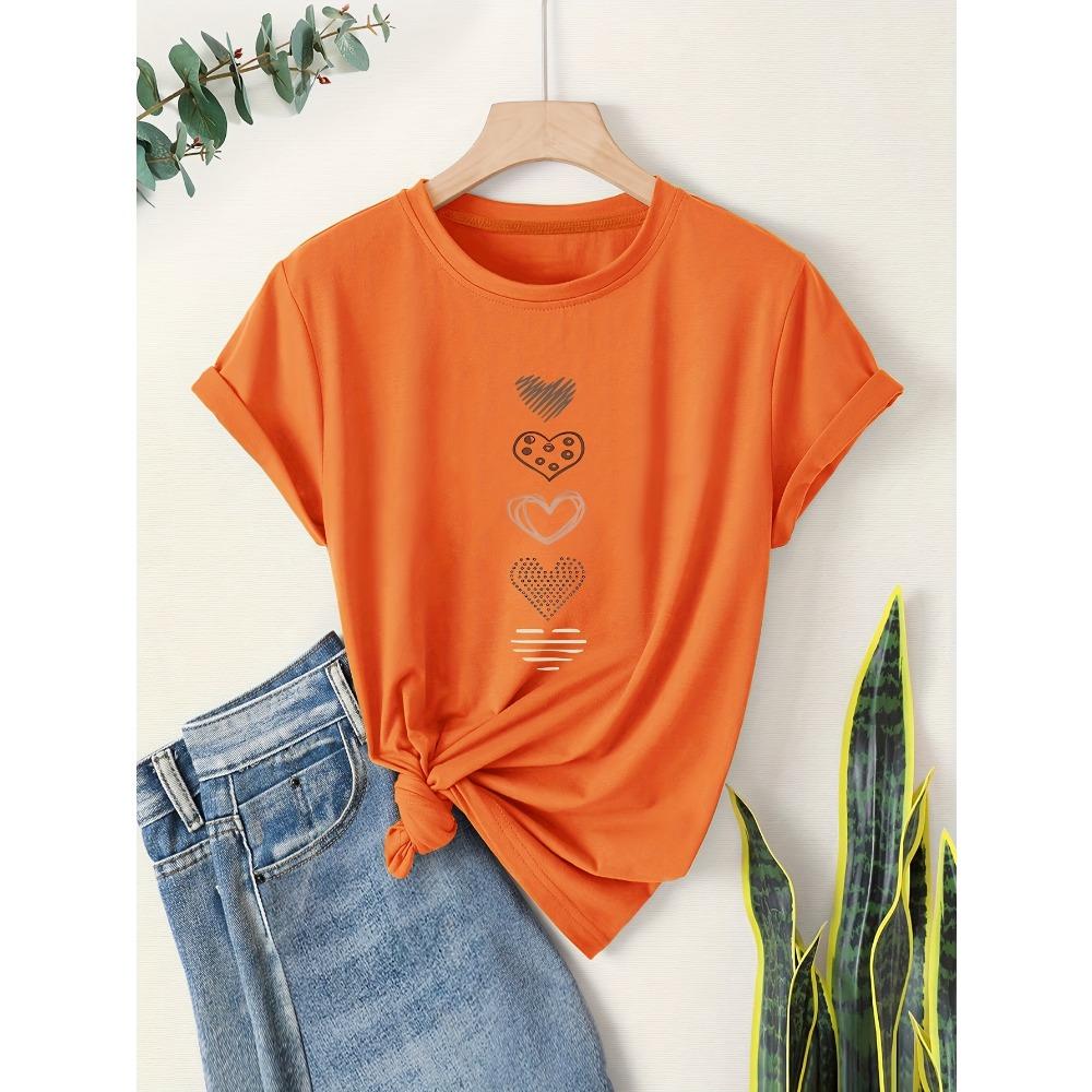 

Women Cotton Short Sleeves T-shirts Minimalist Hearts Women s Tee Cute Doodle Graphic Casual Everyday Top 3XL