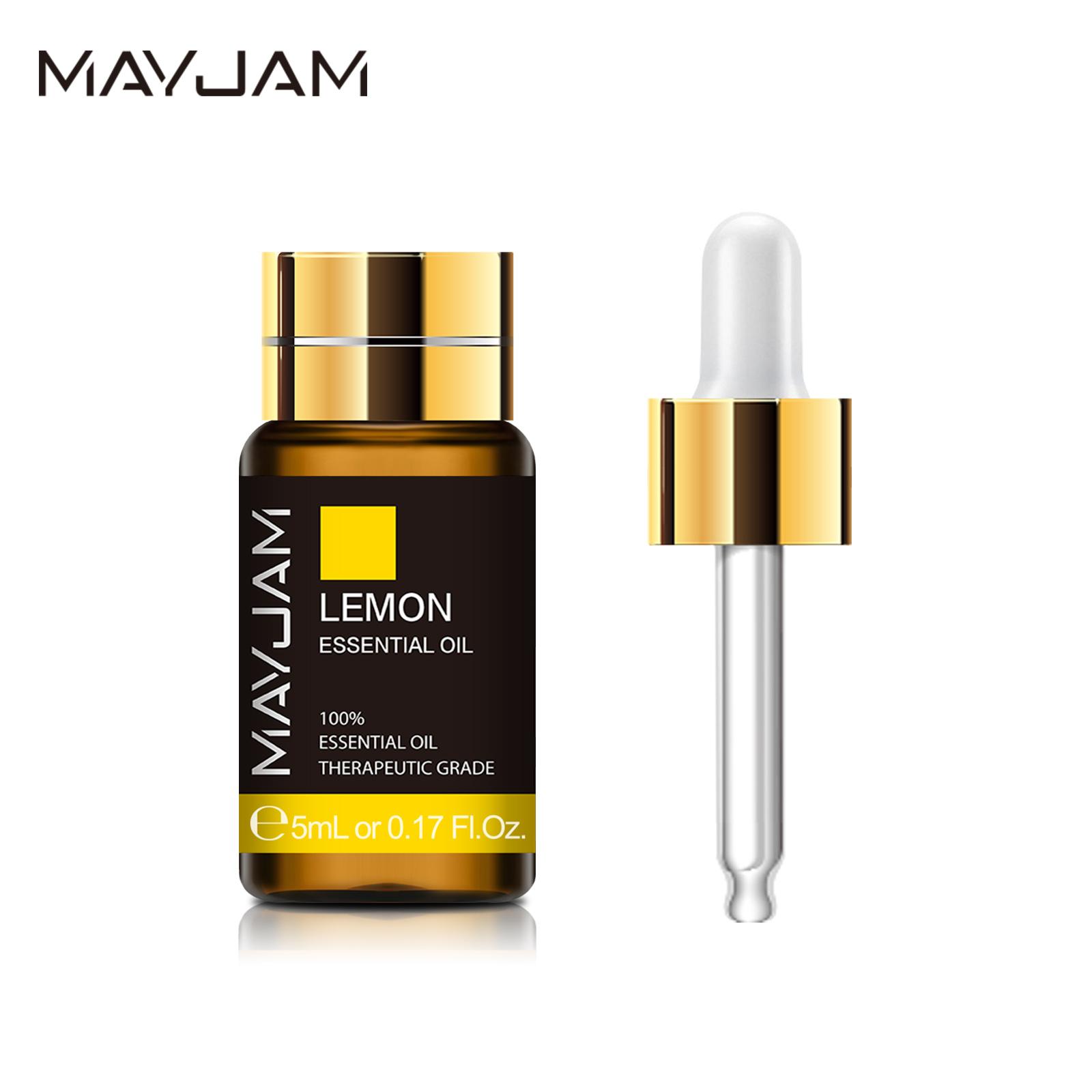 

MAYJAM 5 мл чистое эфирное масло с капельницей Лаванда Розмарин Бергамот Лимонные масла для ухода за кожей Освежитель воздуха Мыло Изготовление свечей Духи своими руками Lemon