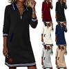 Minimalistisk Casual Klänning för Kvinnor med Dragkedja, Krage, Ficka, Färgblock, Lång, Långärmad