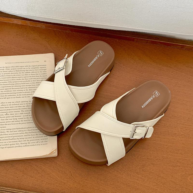Silver high-end non-slip thick-soled one-word slippers for women s summer outer wear heightening and cool slippers 35