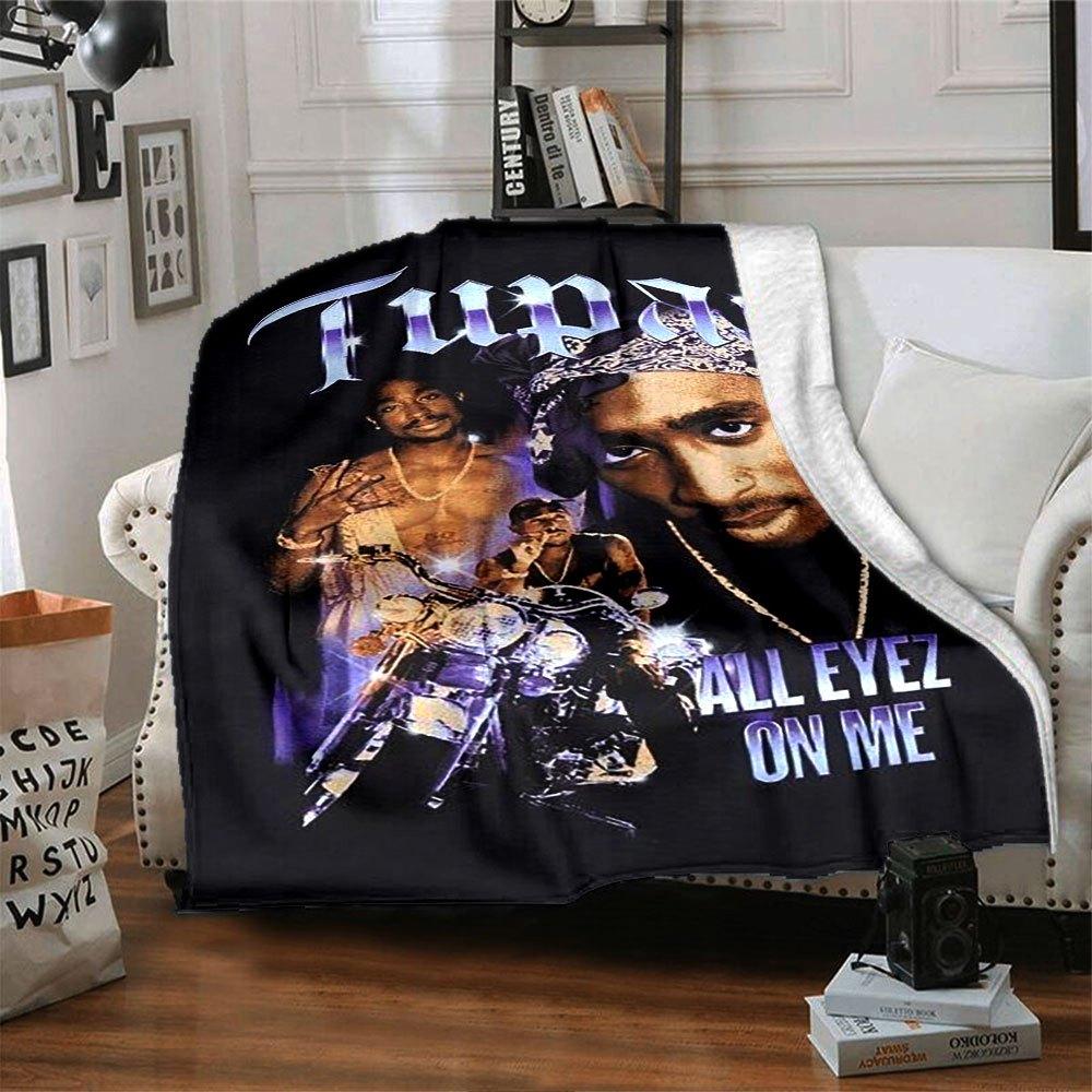 1pc 2PacHip Hop Blanket Soft Lightweight All Season Multi Purpose Throw for Sofa, Bed, Office & Picnics, French Style with Iconic Album Art & Quotes