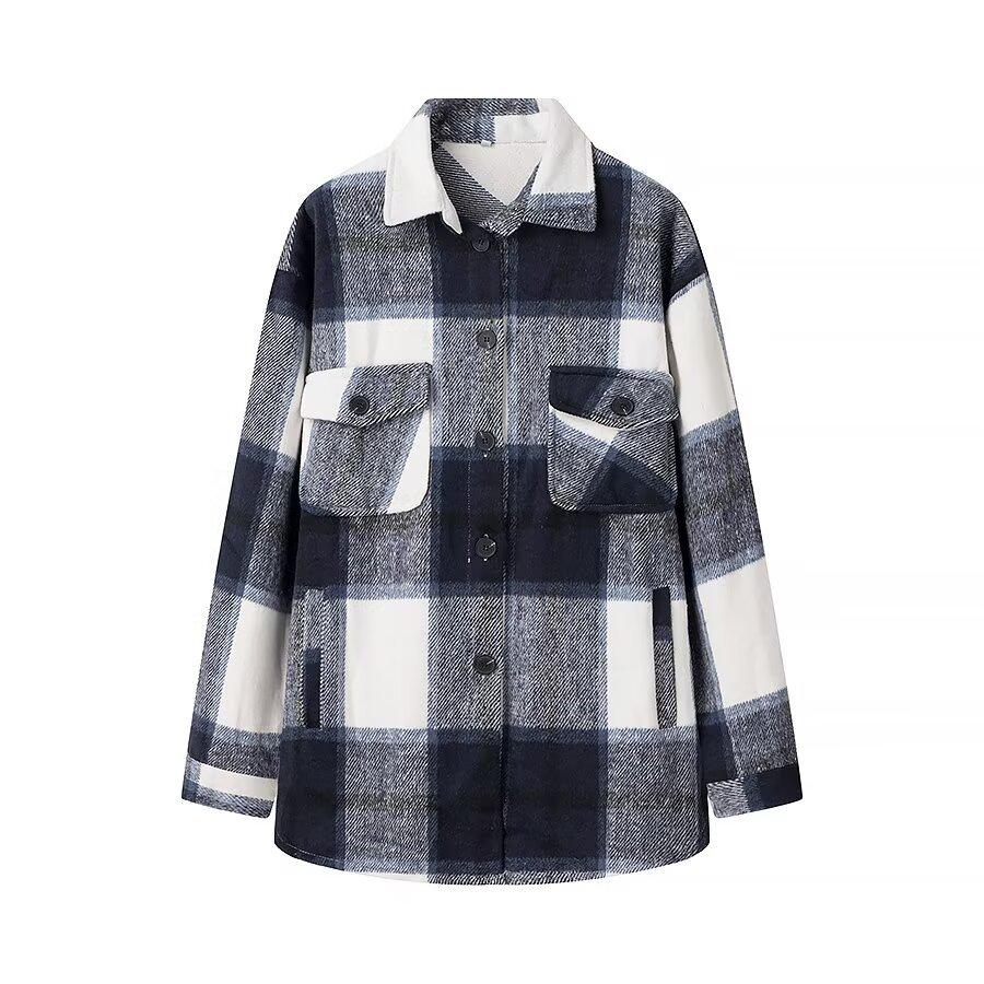 

Женское повседневное клетчатое шерстяное пальто уличной моды Осень/Зима 2024 S