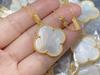 18K Gold-Plated V Design Four-Leaf Clover Necklace with Rose Red Chalcedony, Agate, and White Shell Pendant