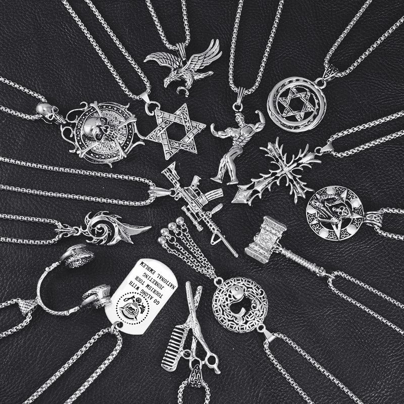 Trendy Titanium Steel Men's Dog Tag Necklace - Hip-Hop Style Pendant Chain