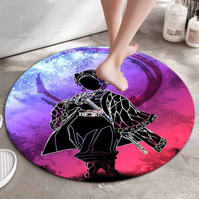 Classic Japanese-style Cartoon Demon Slayer Round Rug, Home Soft Decorative Anti-slip Yoga Mat and Chair Mat, Outdoor Floor Mat Carpet K17