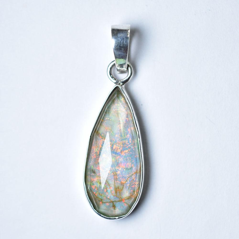 Natural Opal Pendant 925 Sterling Silver 16.45 ct Fire Pear October Birthstone for Gem Collections