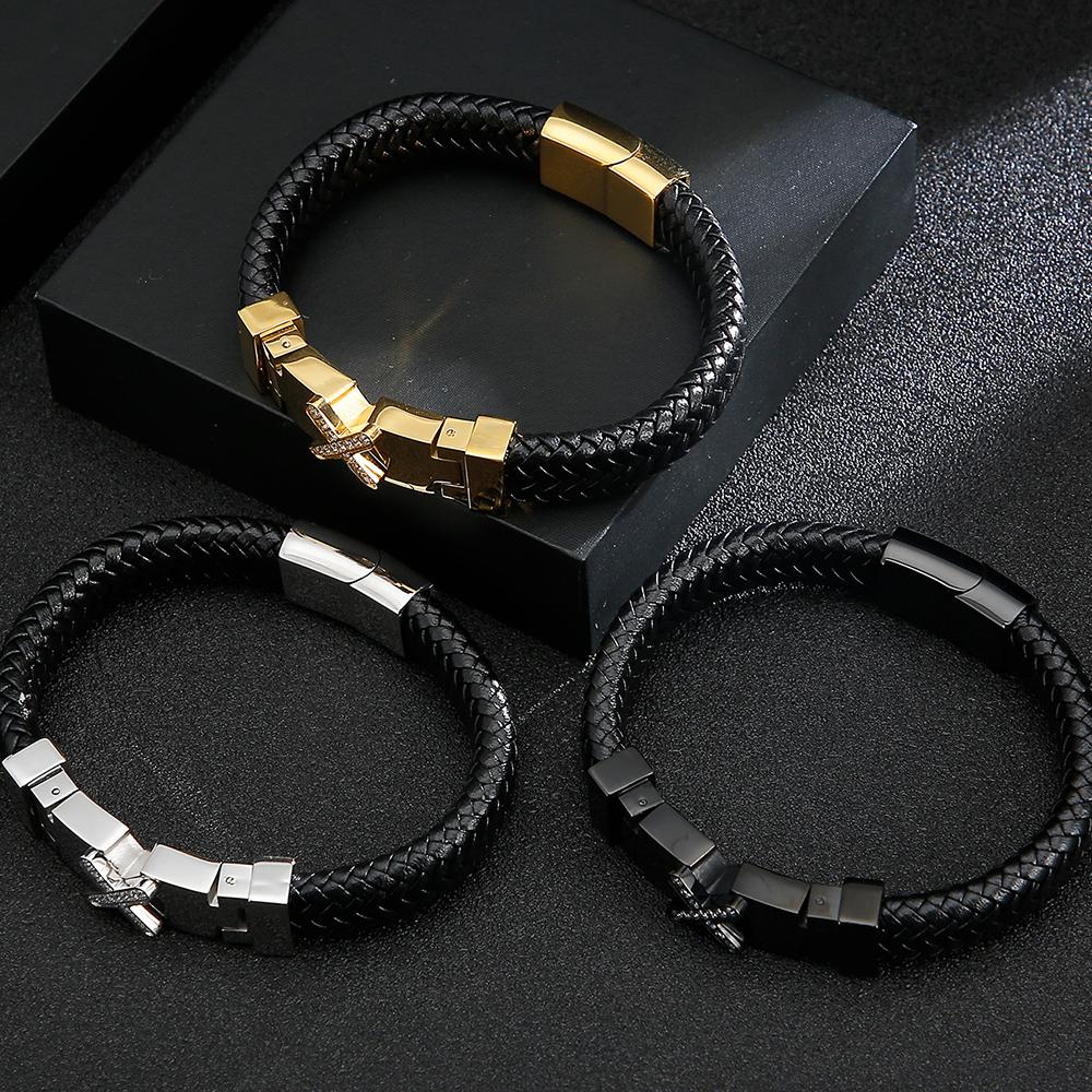 Wholesale Genuine Leather Man Bracelet  Armband Heren with Magnet Clasp Button Elegant Bracelet for Men Logo Name Engraveable