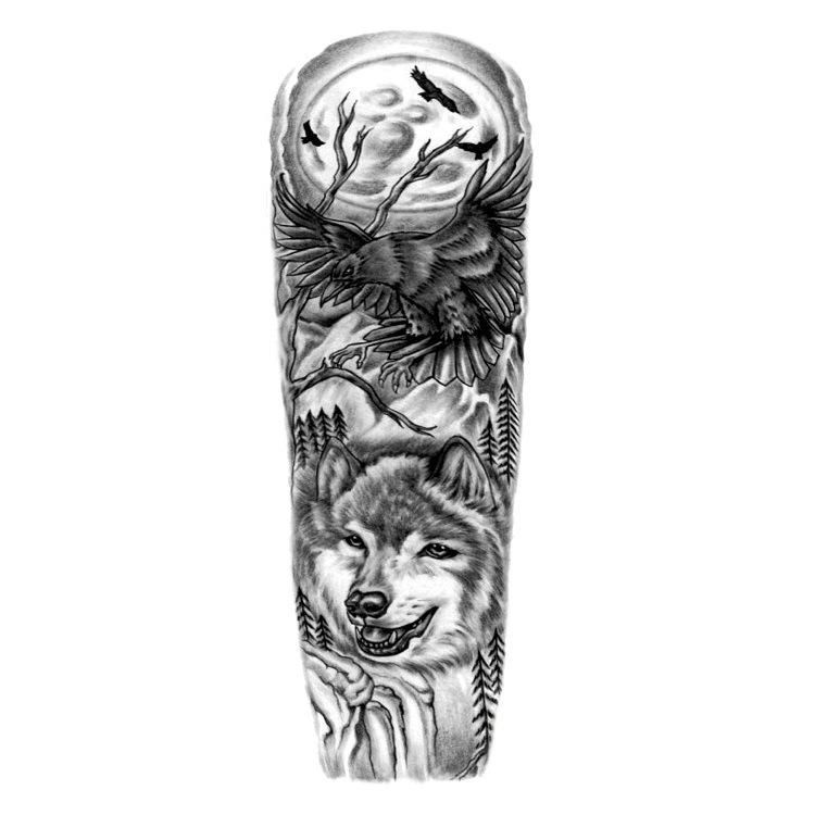 Full Arm Flower Arm Big Pattern Wind Lion Wolf Sexy Simulation Tattoo Water Transfer Tattoo Sticker
