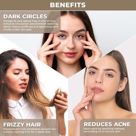 100% Plant Based Organic Flaxseed Oil for Hair | Cold Pressed & Unrefined Linseed Oil for Hair Growth | Reduce Dandruff, Acne & Hair Fall