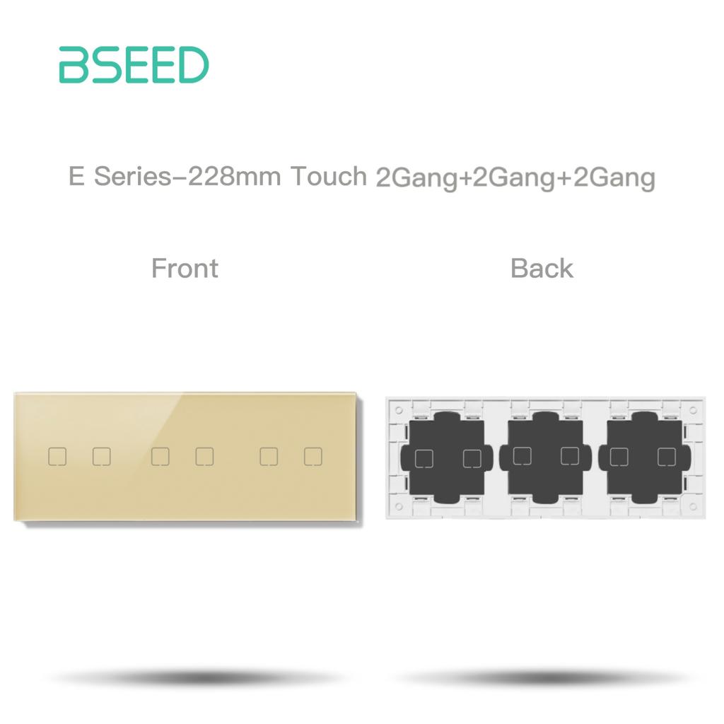 Bseed 1/2/3/4Gang Switch With Wall Socket Glass Panel Only Gold EU Standard Pearl Crystal Glass E Touch Series