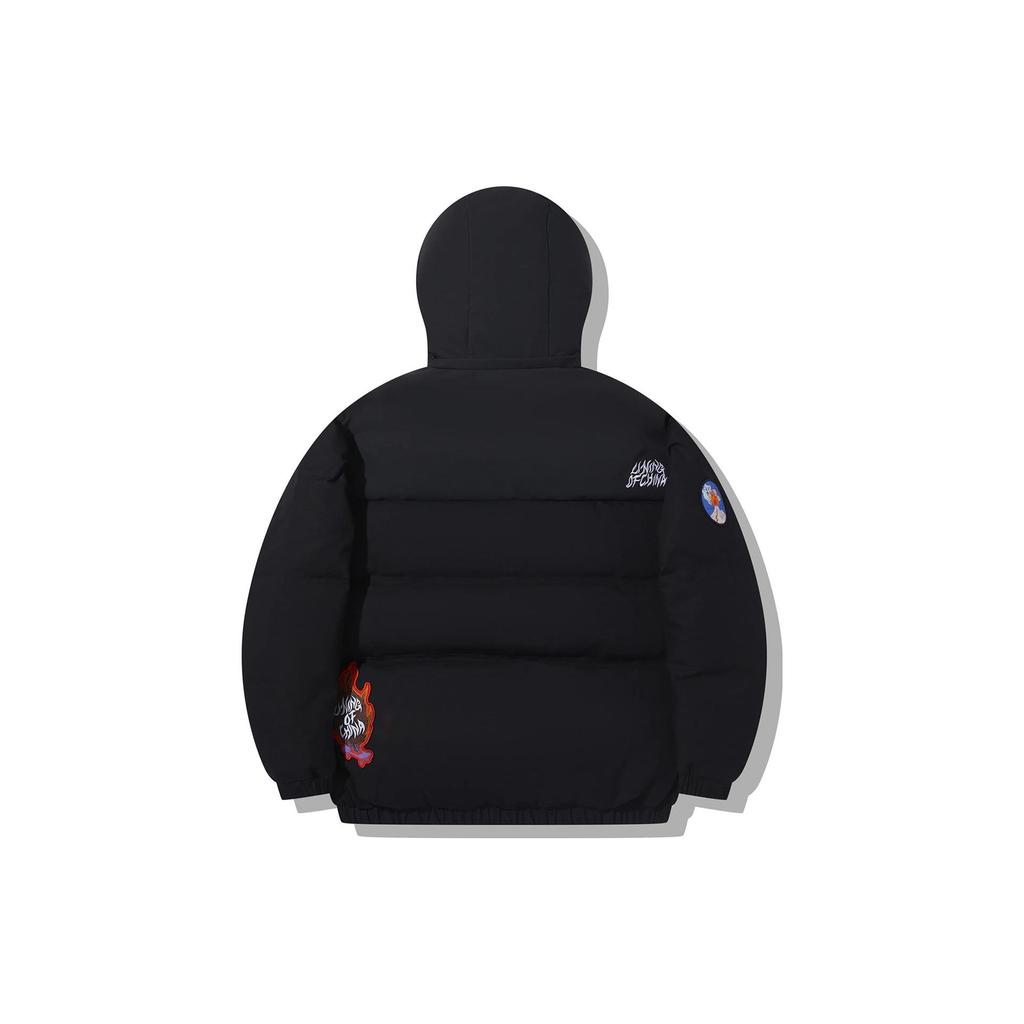 Li Ning Label Flame Short Hooded Down Jacket Men Jackets Black AYMT047-3