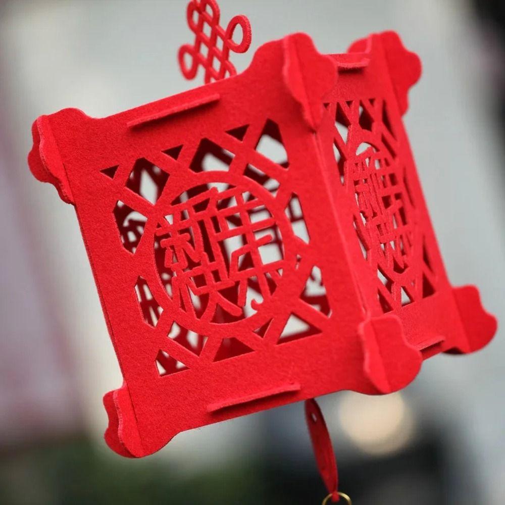 3D Ornament Red Paper Lantern Hanging Waterproof Hanging Lanterns Lamp Felt Cloth Retro Chinese Style Lantern Party