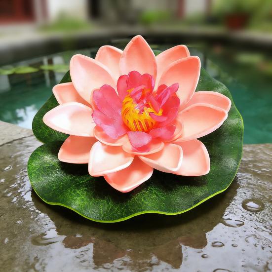 Floating Artificial Lotus Flowers with Lotus Leaf Realistic Faux Pond Plants Ornament for Lake Pool Aquarium Water Decoration