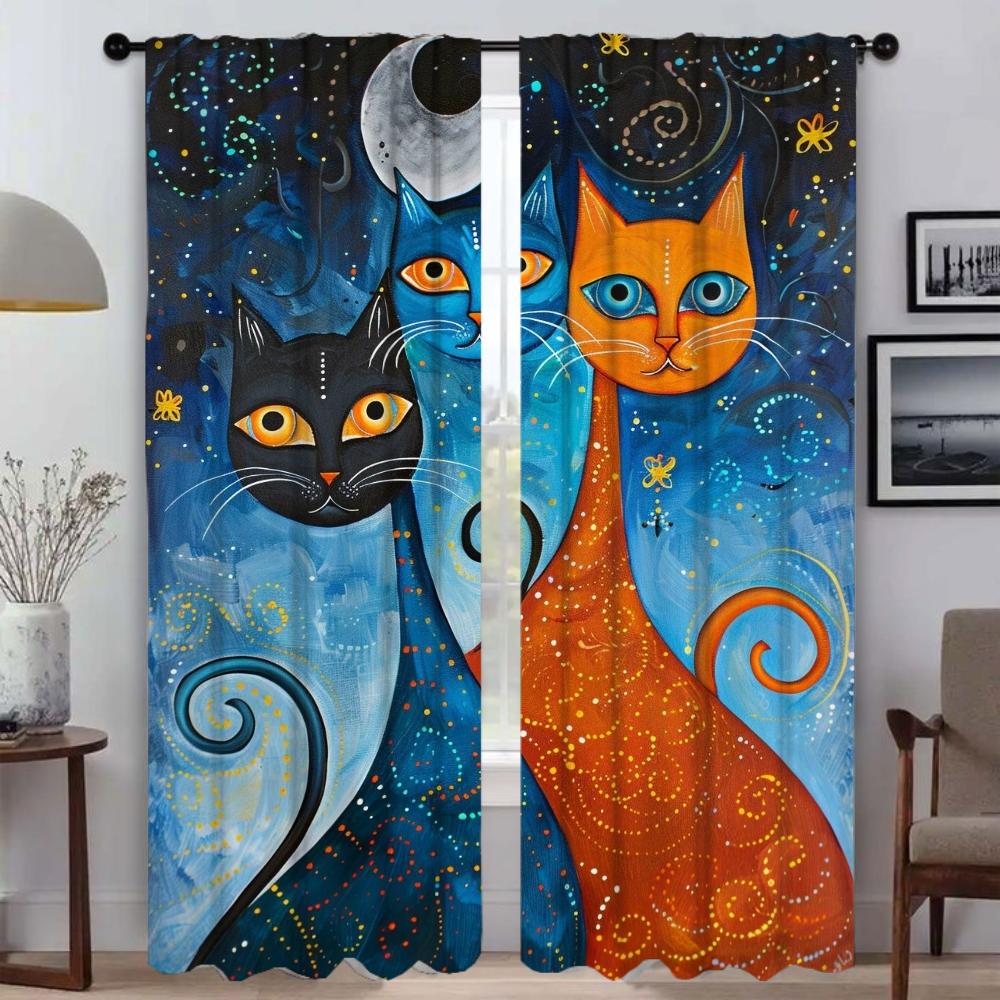

Экзотический кот кухонные шторы для гостиной тюль для спальни оконные шторы жалюзи перегородка Хэллоуин украшения затемнение дома W50xH70cmx2pcs-CL