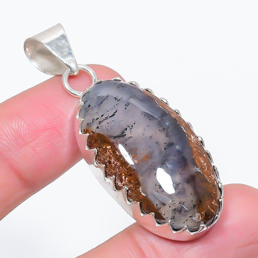 Natural Lodolite Quartz Gemstone 925 Sterling Silver Jewelry Pendant 2.09" k2C18
