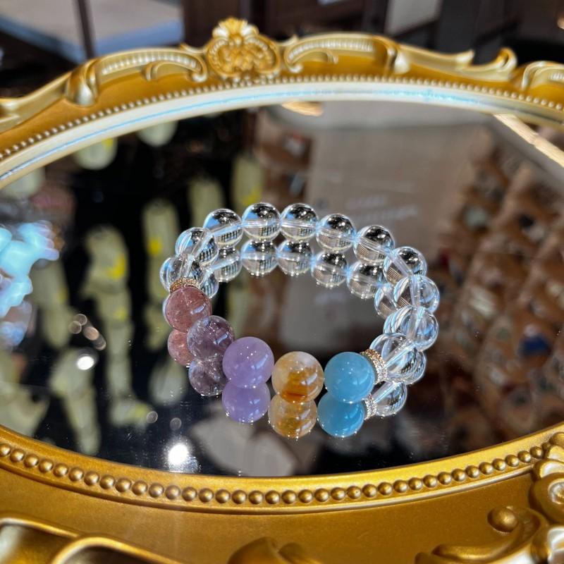 Natural Crystal Bracelet Women With Amethyst Lavender Quartz Strawberry Blue Chalcedony 12mm Beads