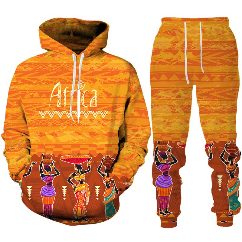 Frühling Herbst Afrikanischer Stil 3D Druck Trainingsanzug Set Mann Frau Hoodie + Hose 2-teilige Sets Dashiki Ethnisch Lässig Pullover Streetwear