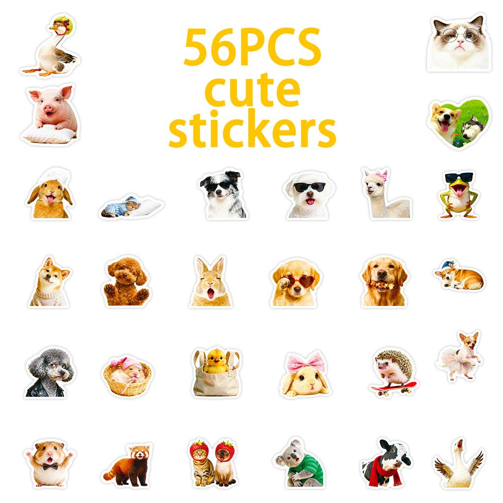 56 Funny Cute Pet Stickers Pack Anthropomorphic Animal Fun Stickers Hand Account Decoration Cute Pet Emoji Stickers