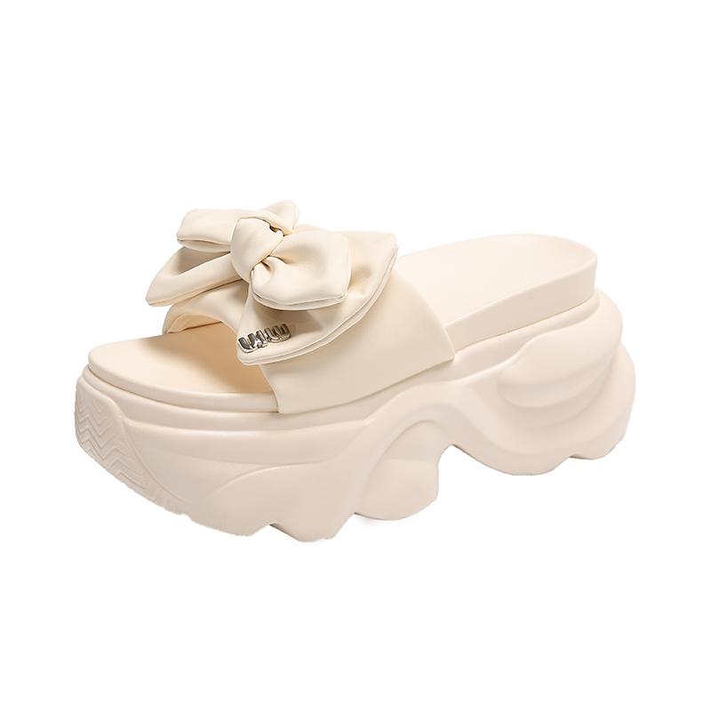 Fashion 7CM Heels Wedge Slides Sandals Female Summer Butterfly Knot Non Slip Beach Casual Outdoor Slippers Walking Chunky Shoes Woman