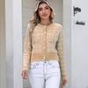2025 European American Plaid Knitted Cardigan for Women's Temperament Jacket Pearl Button Fashion Sweater