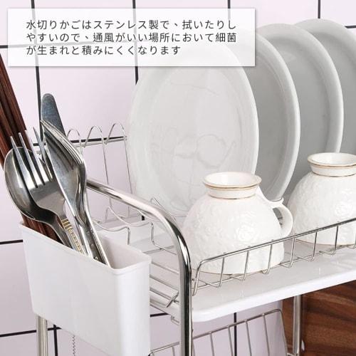 RUNCAN Dish Drainer, 2-Tier Stainless Steel Dish Drainer, Rust-Proof, Automatic Drainage, Automatic Drying, Large Plate Holder, Large Capacity, Easy A