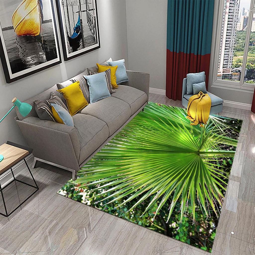 Rug Kitchen Bathroom Entrance Mat Non-Slip Rug Green Tropical Palm Leaf Sunset Rug Living Room Decoration Floor