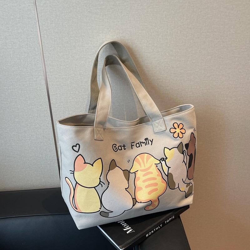 Cartoon cute tote bag women's new versatile canvas shoulder bag large-capacity class commuter bag