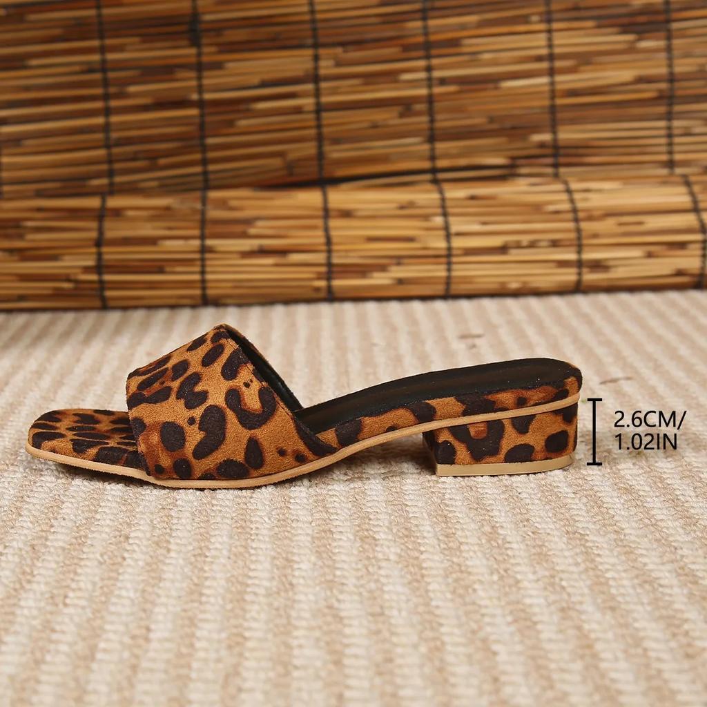 Fashion 2024 New One Line Leopard Print Slippers for Women in Fashion for External Wear, Low Heels, Large Size Slippers for Women