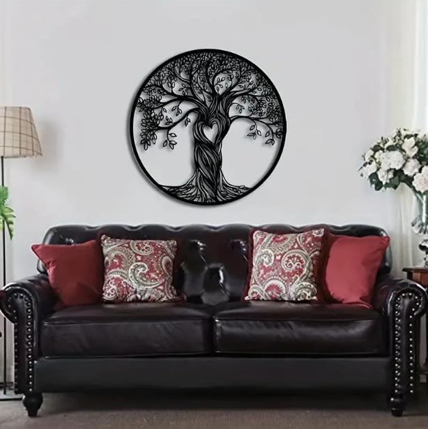 Heart-Shaped Tree of Life Black Metal Wall Decor for Bedroom & Living Room