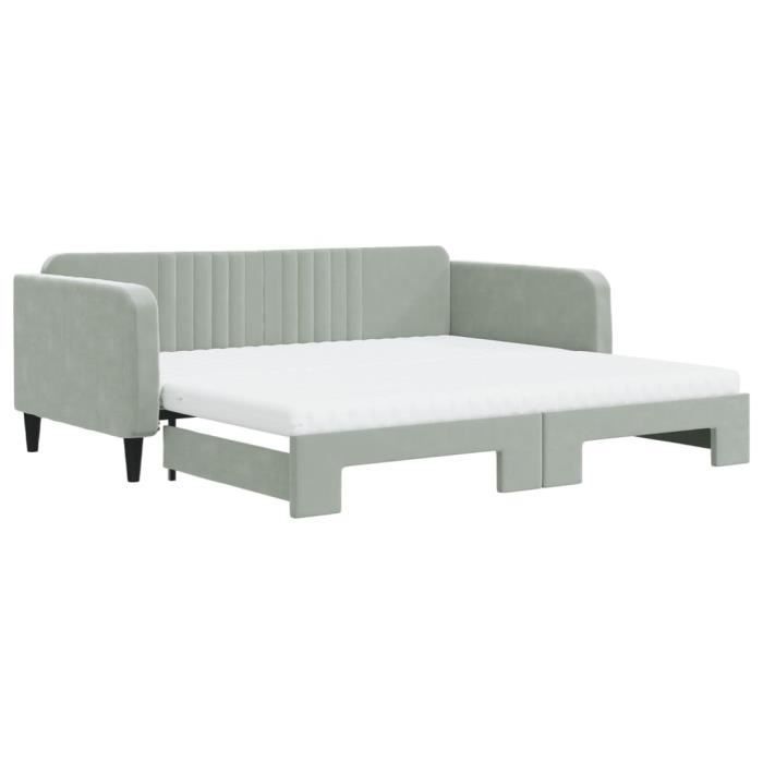 VidaXL Daybed and Trundle Bed and Mattress Light Grey 100x200 Cm Velvet 3197094
