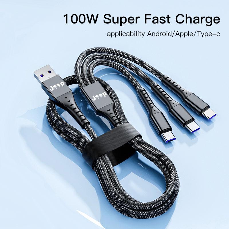 Car Data Cable 3 In1 Mobile Phone Charging Cable Fast Charge Typec For Jeep Grand Cherokee Wrangler JK Gladiator Compass Renegad