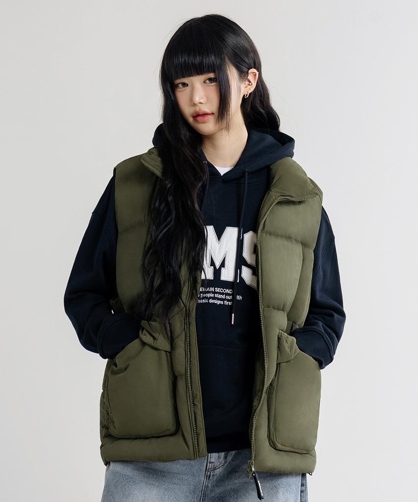 Lemain Second 2-Way Oversized Voluminous Taslan Puffer Vest [Khaki]