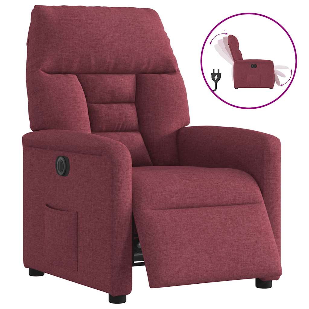 Electric Recliner Chair Burgundy Fabric