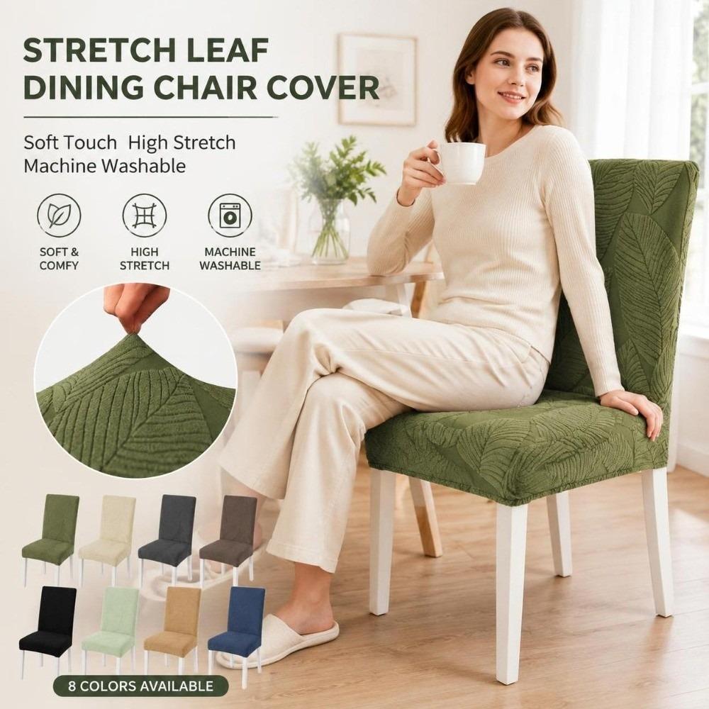 Woven Stretch Dining Chair Cover 3D Leaf Fabric Chair Slipcover Elastic Chair Cover Home Decor