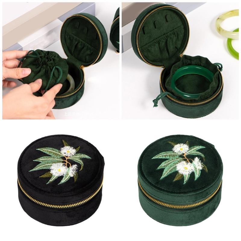 Přenosná vyšívaná sametová krabička na náramky Elegantní pouzdro na šperky pro více náramků Ručně vyráběný úložný kontejner na doplňky