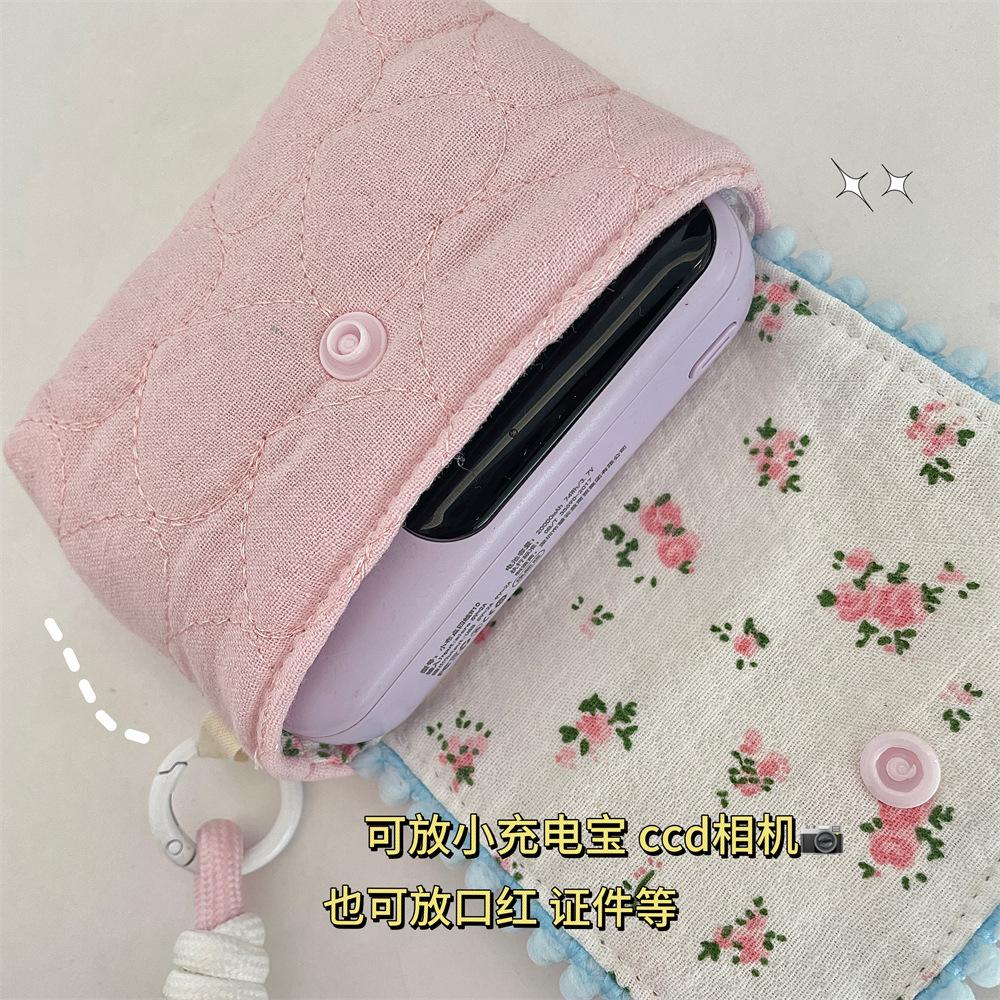 Fresh Small Floral CCD Camera Storage Bag Anti-Fall Portable Compact Headphones Lipstick Cosmetics Storage Bag