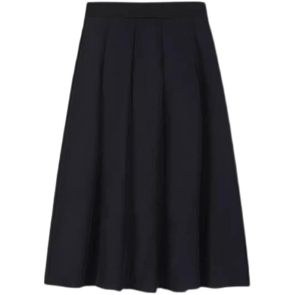 2025 Women's Plus Size High-Waisted Black A-Line Midi Skirt - Slimming & Hip-Hugging for Pear-Shaped Figures