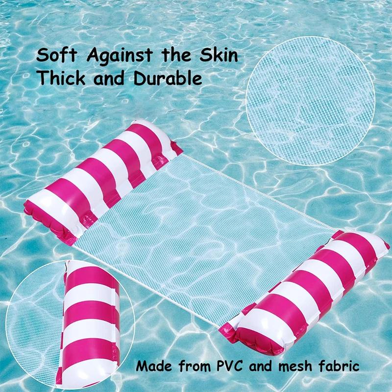 Inflatable Water Foldable Hammock Mesh Backrest PVC Stripe Floating Lounge Mattress Portable Float Summer Party Beach Pool Lake