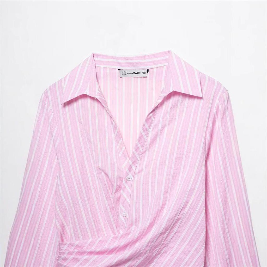 TAOP&ZA Summer Women's Striped V-Neck Long Sleeve Loose Dress