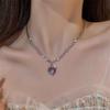 Y2K Lila Kristall Herz Anhänger Halskette Frauen Süße Cool Girl Punk Schlüsselbein Kette Mode Ästhetische Halskette Schmuck Geschenk 2023
