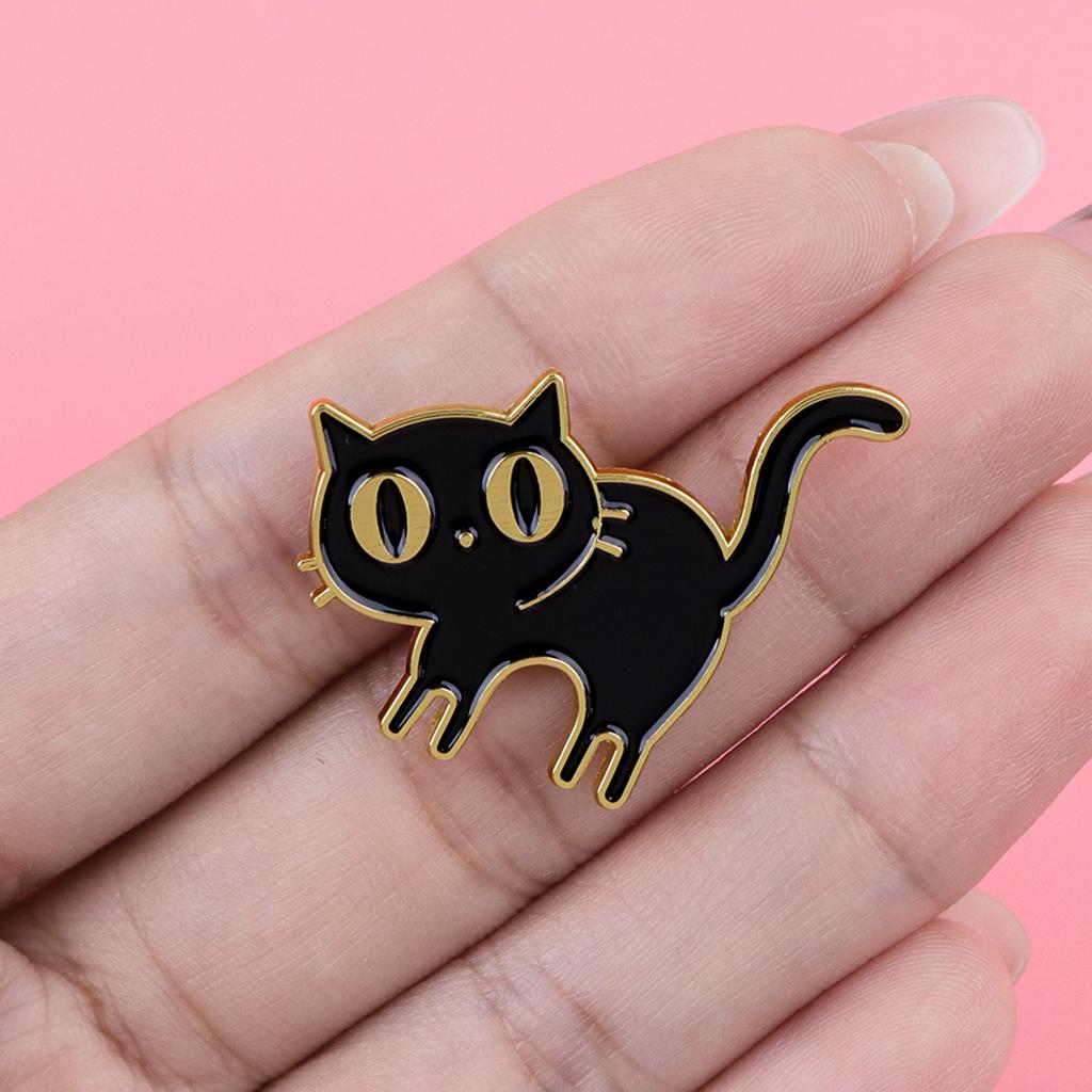 Jolie Broche Émail Chat Noir Dessin Animé Broches Pins Badges sur Sac à Dos Accessoires Vêtements Bijoux Drôles Cadeaux Amis