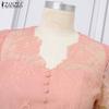 ZANZEA Damen Spitze Patchwork Sommer Casual V-Ausschnitt Kurzarm Bluse