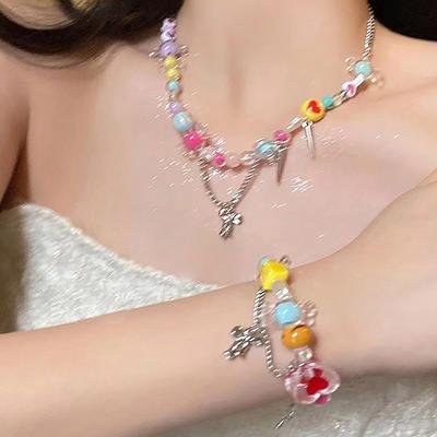 Bunte Schleife Quaste Halsketten Damen Süße Niedliche Mädchen Armbänder Accessoires Party Schmuck Geschenk