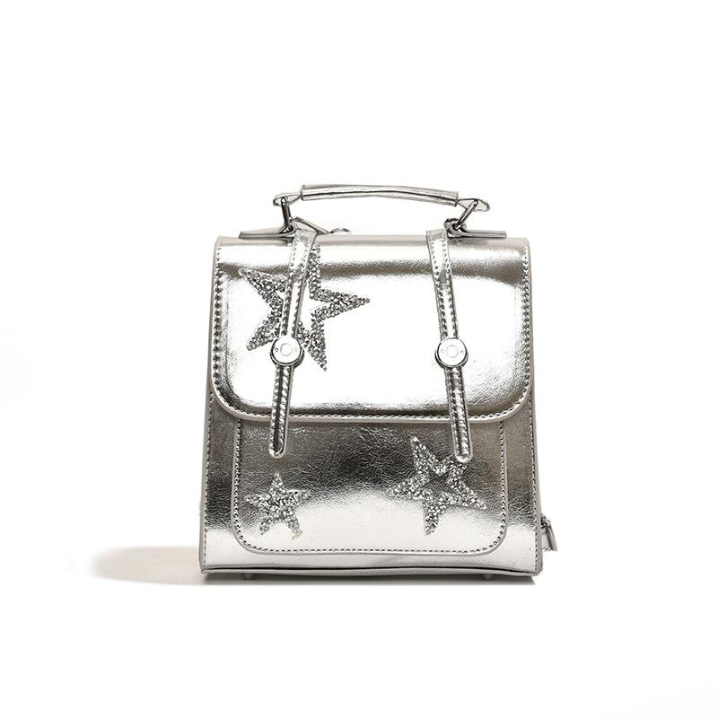 

Жіноча сумка 2025 весна нова корейська версія ins стиль рюкзак мода паєтки зірка тренд універсальний маленький рюкзак срібний