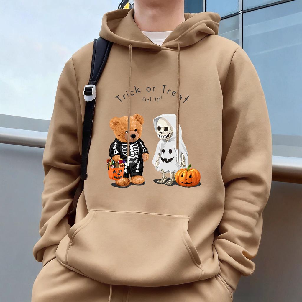 "Halloween Bear"Men's Casual Hoodies Fleece Hip Hop 250g/m² Solid Pullover Sweatshirt Men Sportswear Clothing Sweatshirt Men's Clothing