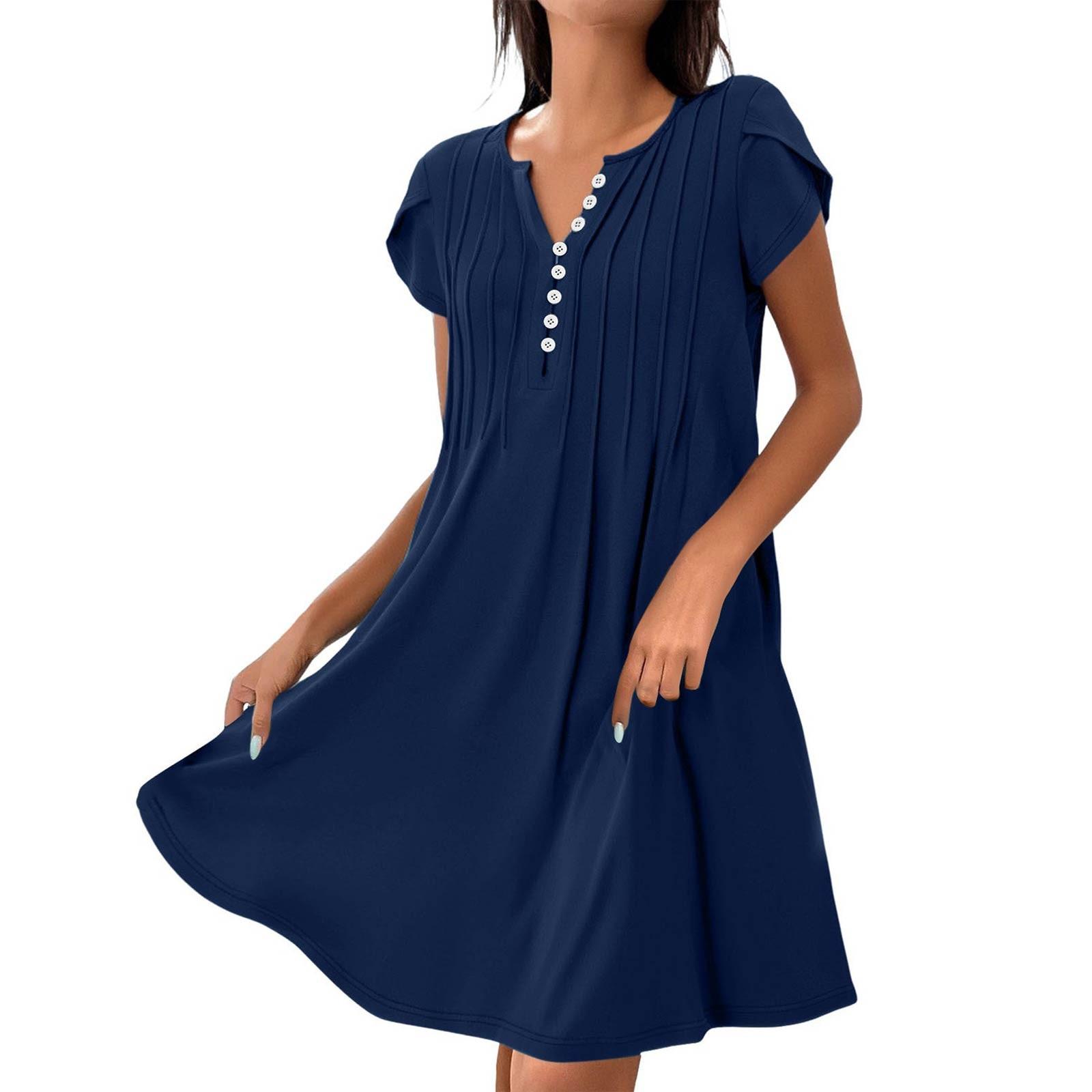 

Women s Fashion V-Neck Color Pullover Comfortable Casual Button Down Dresses XL