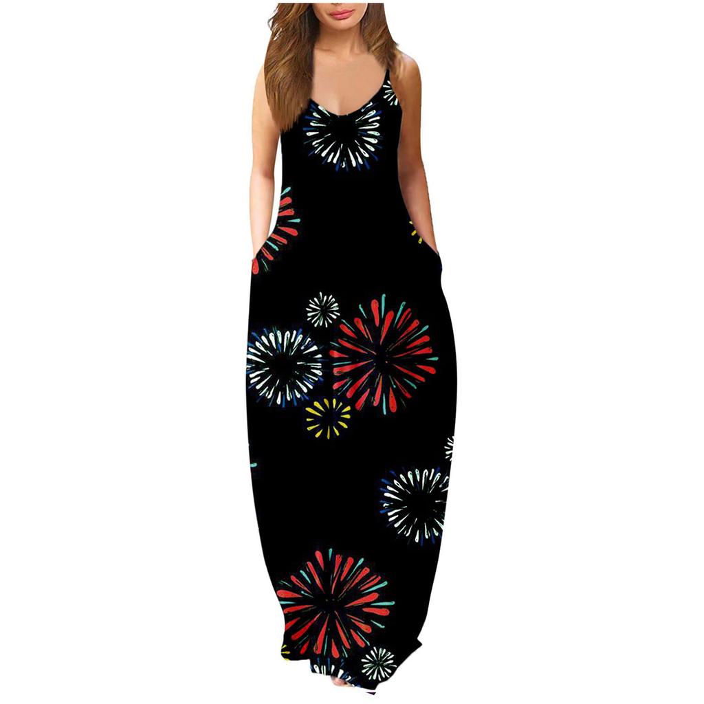 Fashion Ladies Loose Casual Summer Sexy Sleeveless Printed Sleeveless Backless Beach Dress